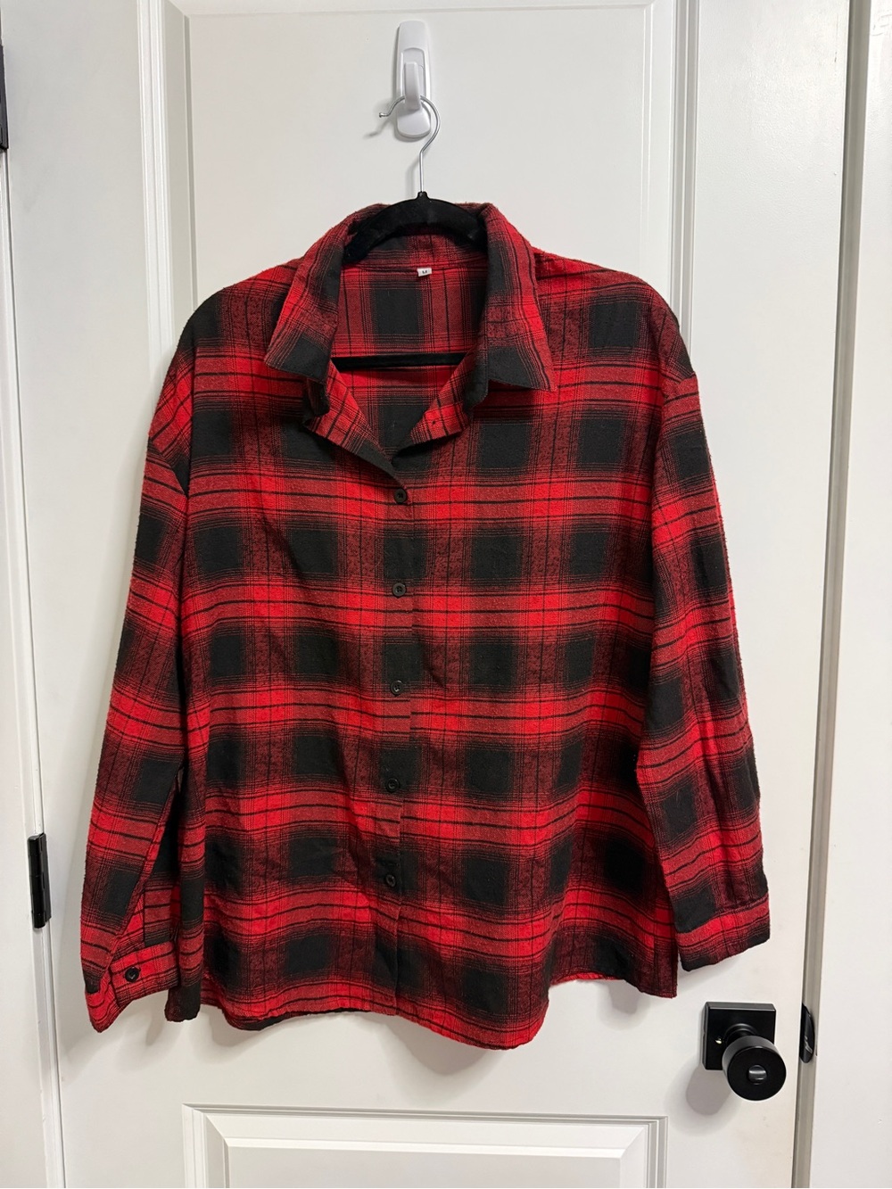 Red and Black Plaid Button-Up Flannel Shirt